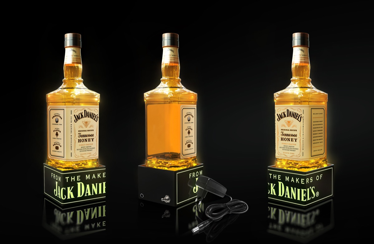 Jack Daniel's Tennessee Honey bottles on LED-illuminated glorifier bases